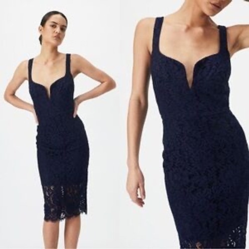 Bardot Adeline‎ Navy Lace Midi Dress XL Deep V Sleeveless Cocktail Party Wedding